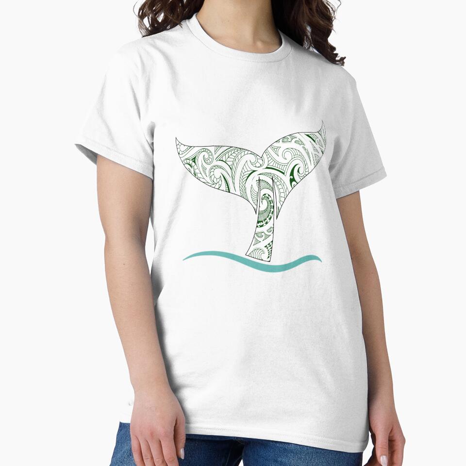 Whale Tail: Polynesian Green and White Tatau Inspired pattern by aokshirts
