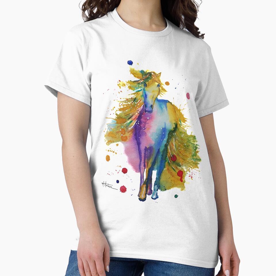 Horse in watercolor, colored freedom by Maryse-Montron