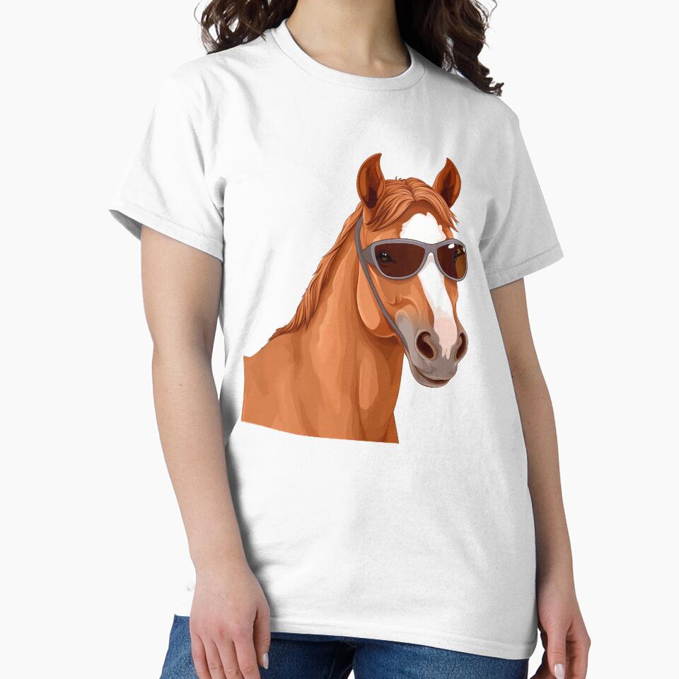 Funny Brown Horse Wearing Sunglasses, Cute Illustration by NBSStore