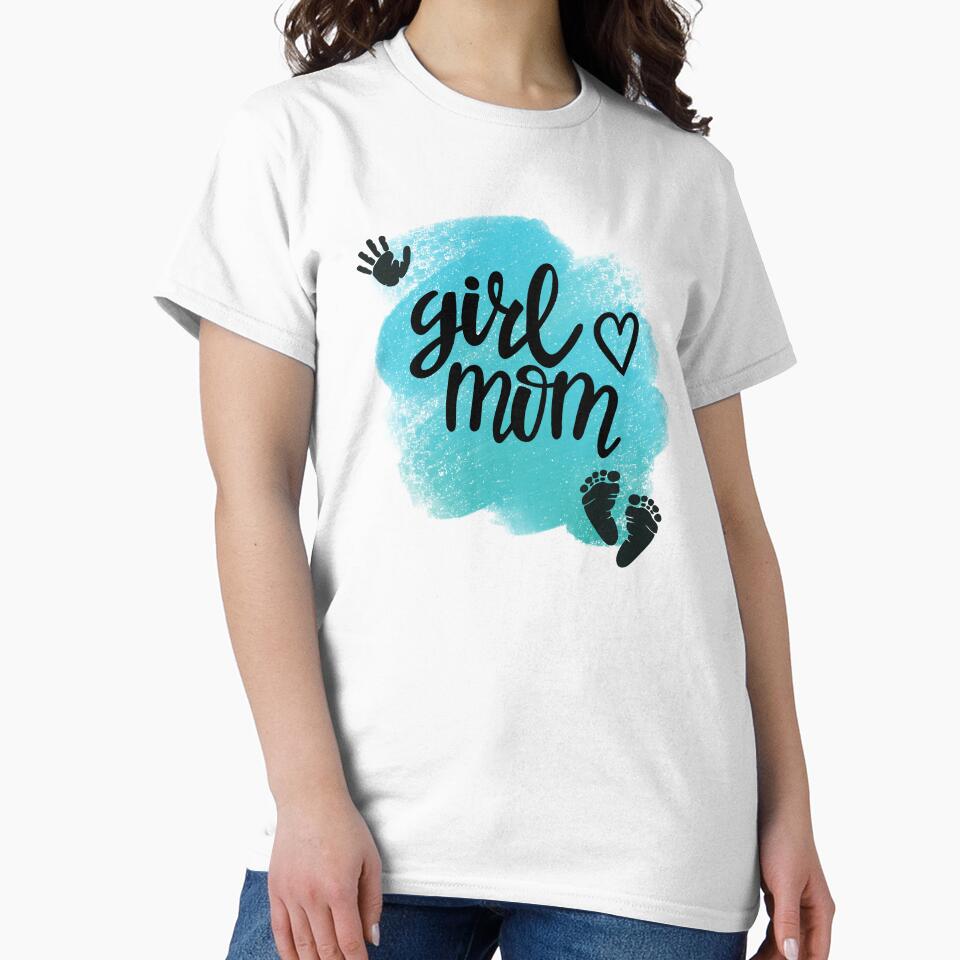 Girl Mom with Hand & Footprints & Teal Background by JeweledDesigns