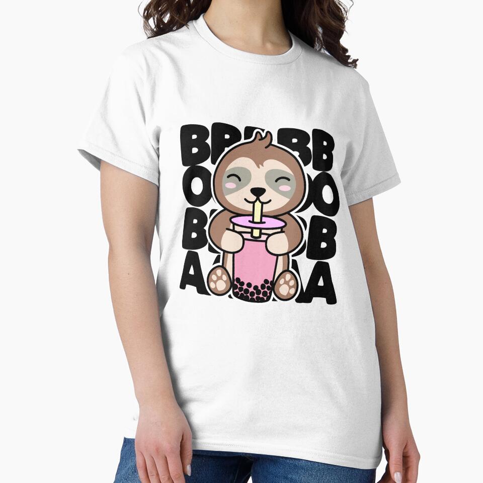 Sloth Drinking Boba Kawaii Cartoon by DetourShirts