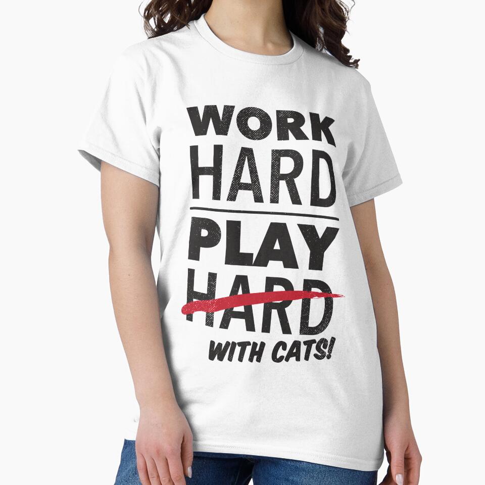 Work Hard Play With Cats - Black on Light by Sydtropolis