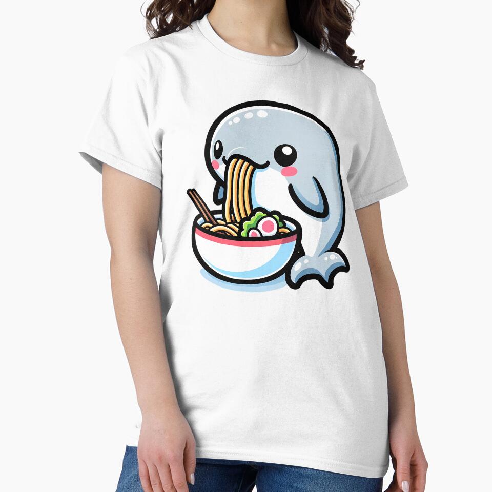 Kawaii Cute Blue Whale Eating Ramen by PeelZinc