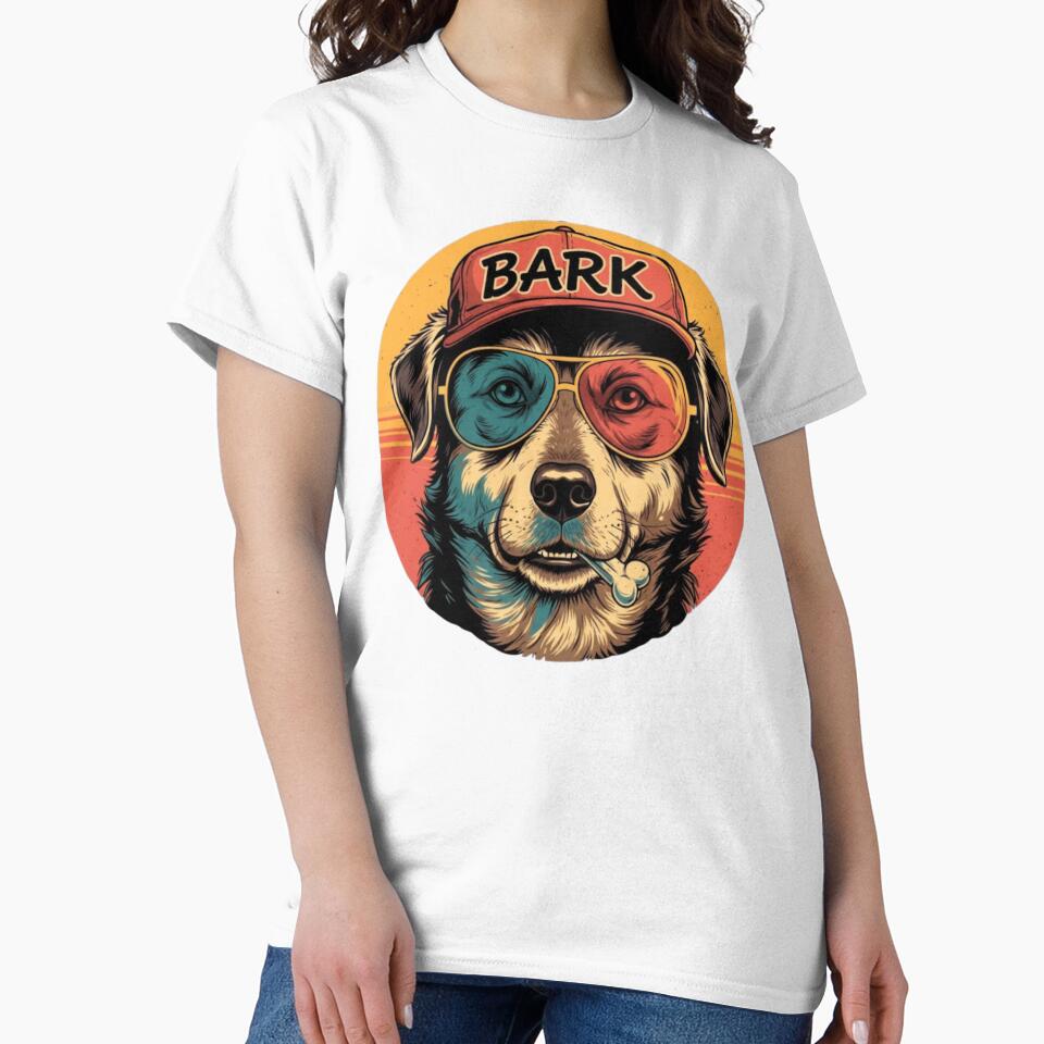 Retro Dog Lover Design – ‘BARK’ Cool Dog with Vintage Cap & Sunglasses – Funny Pet Gift Illustration by MadeByACJ