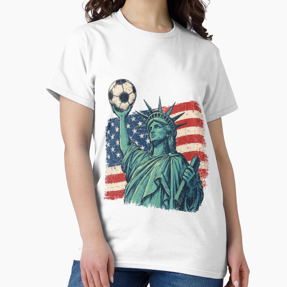 American Soccer Fan Statue of Liberty USA T-Shirt by Sparklershop