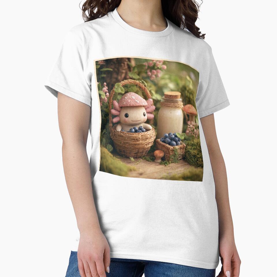 Kawaii Mushroom Axolotl – Cottagecore Blueberry Forest Creature – Cute Cozy Amphibian Art by MadeByACJ