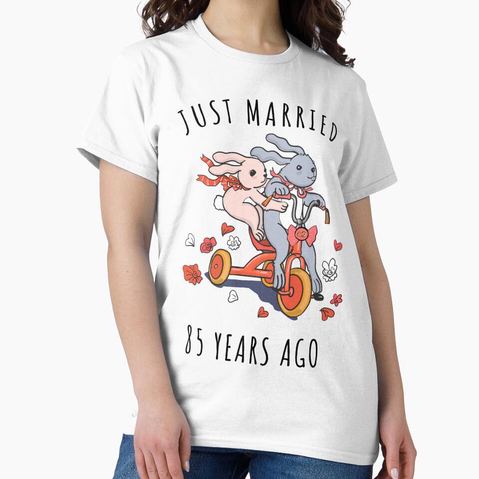 Just Married 85 Years Ago - 85th Anniversary Couple Bunnies Tee, Phone Cases And Other Gifts by MemWear