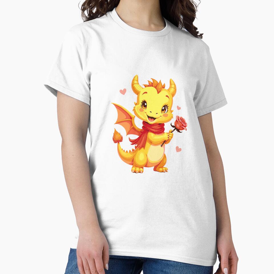 Adorable Yellow Dragon Holding a Rose by Bebrowny