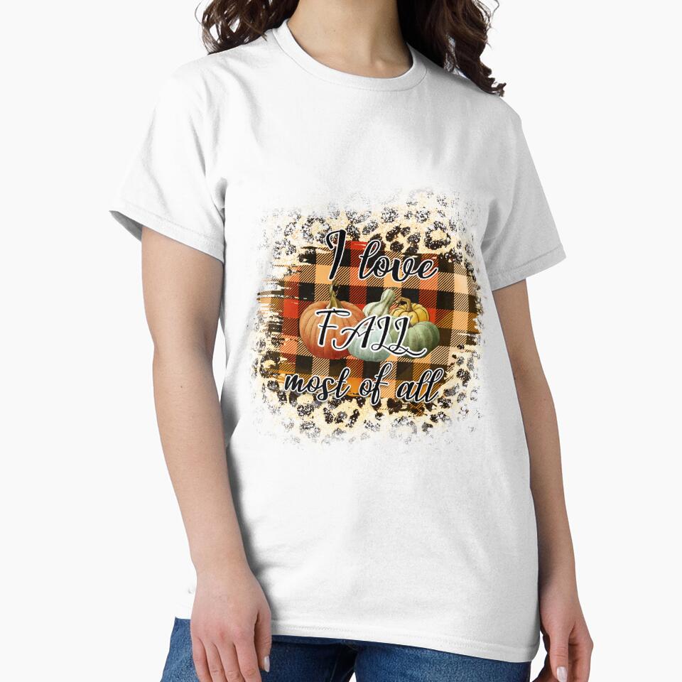 I Love Fall Most of All – Cozy Plaid & Autumn Leaves Design | Fall Gift Idea by petpuppymania