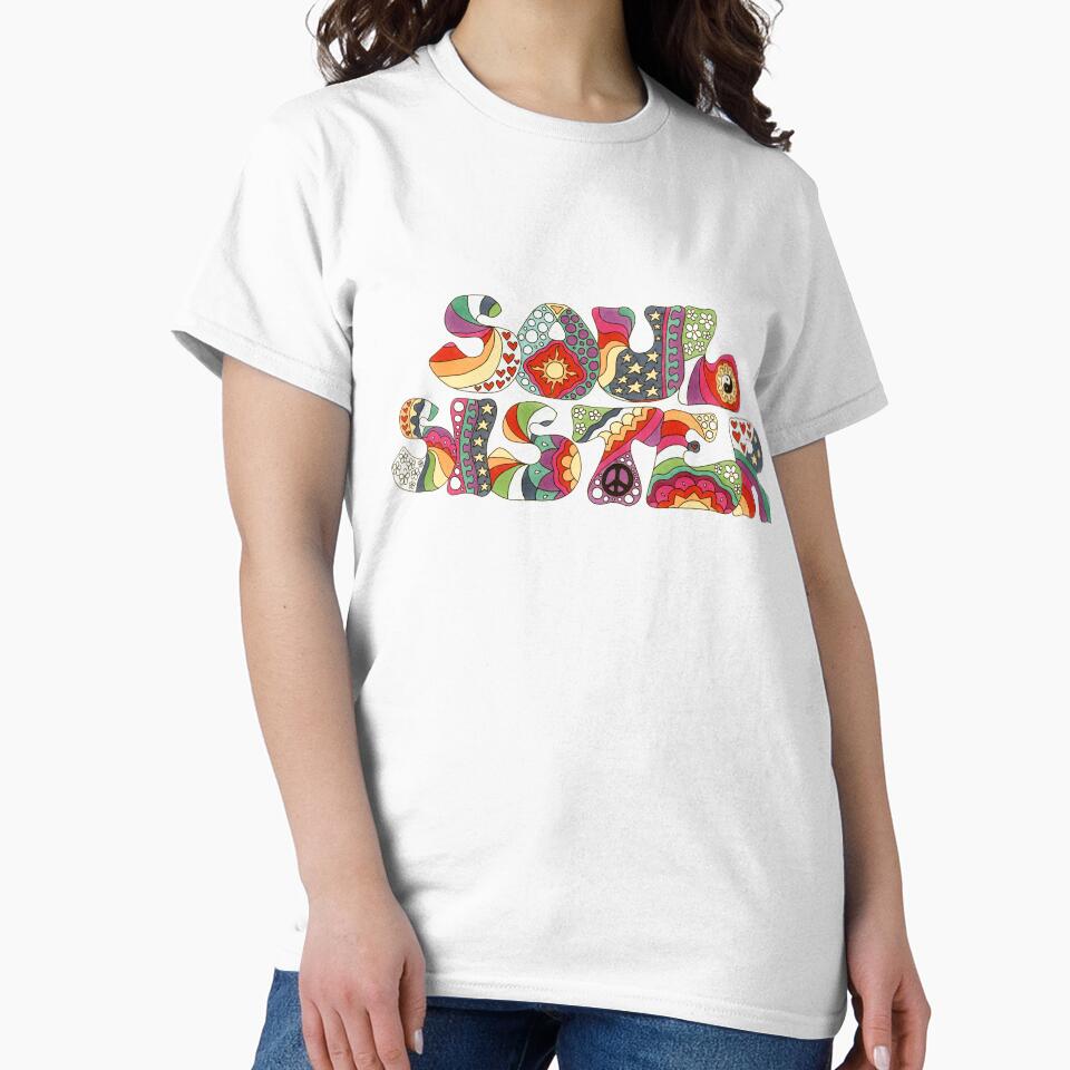 Vintage Psychedelic Soul Sister Art White– Retro Hippie Rainbow Groovy Peace Design by Kellie Espie Art