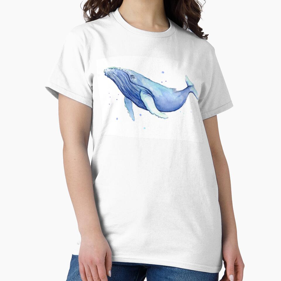 Humpback Whale Blue Watercolor Painting by Olga Shvartsur