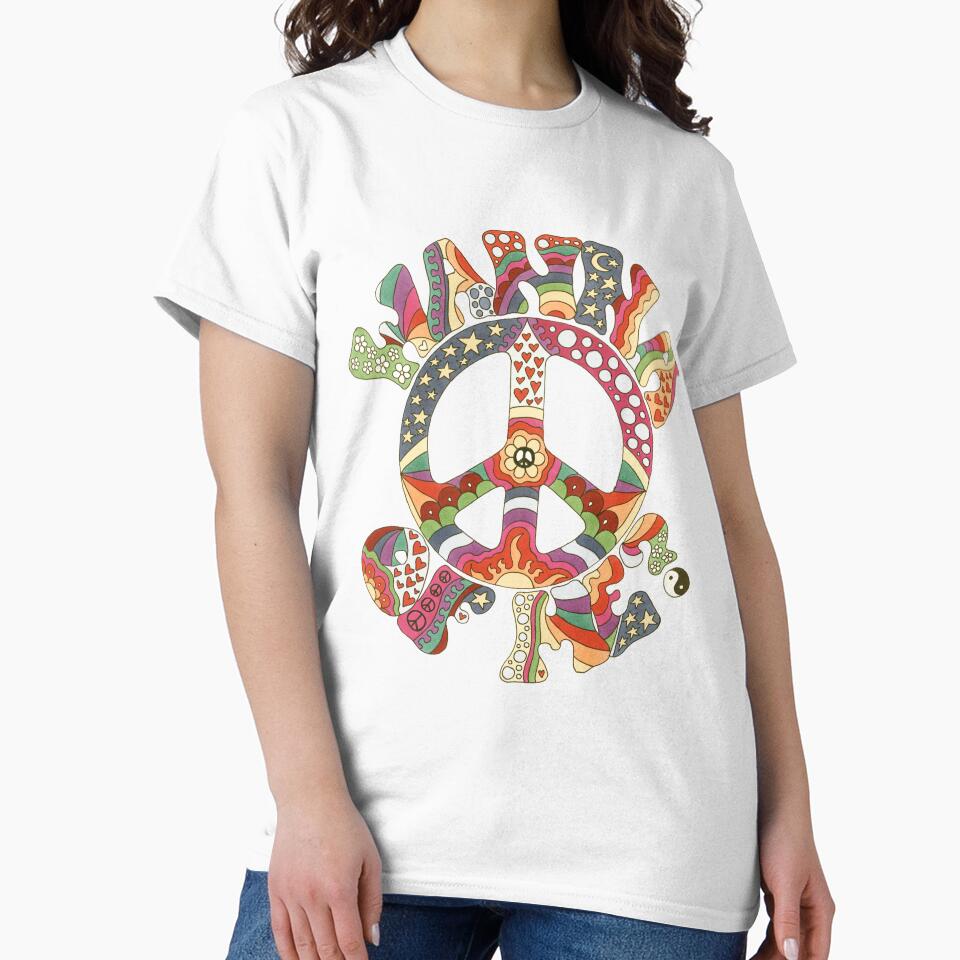 Vintage Psychedelic Wanna Peace of Me Art White– Retro Hippie Rainbow Groovy Peace Design by Kellie Espie Art