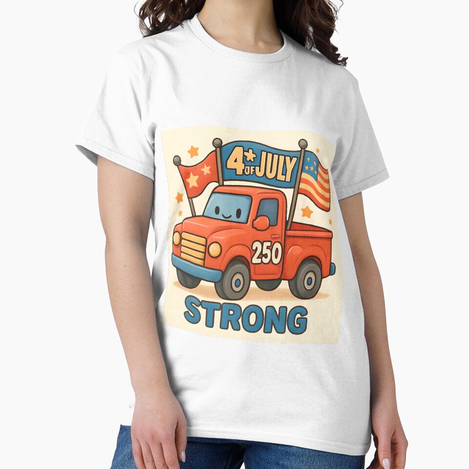 4th of July  – Cute Red Truck America 250 Design by HANG ON STUDIO