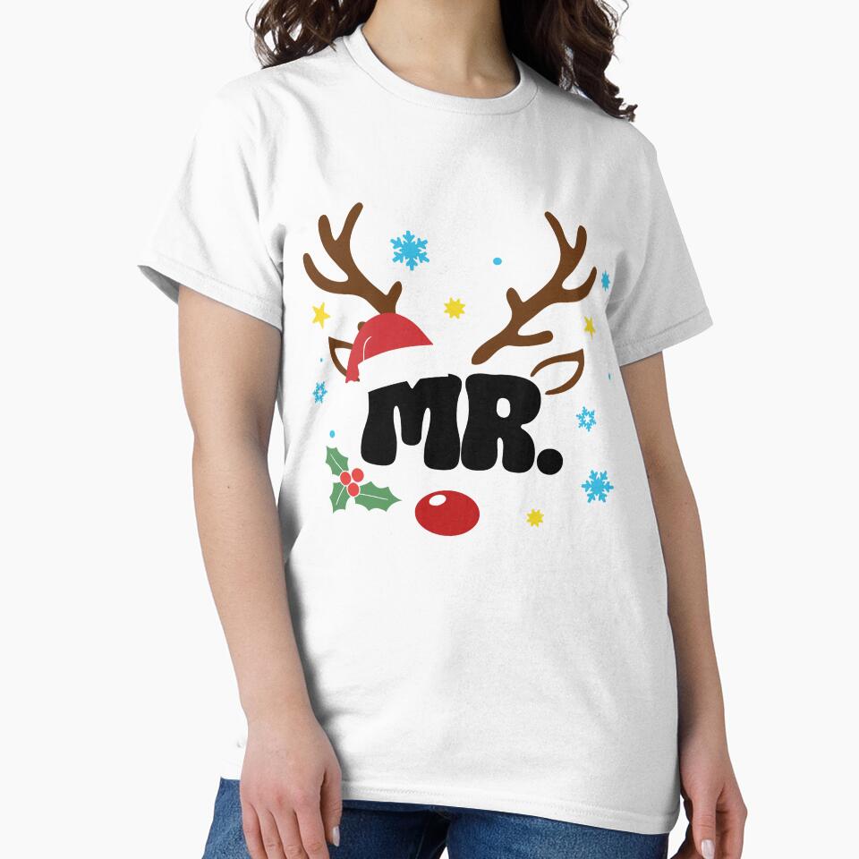 Mr And Mrs Claus Christmas Couples Matching | Reindeer Santa Hat | by MonkaDesigns