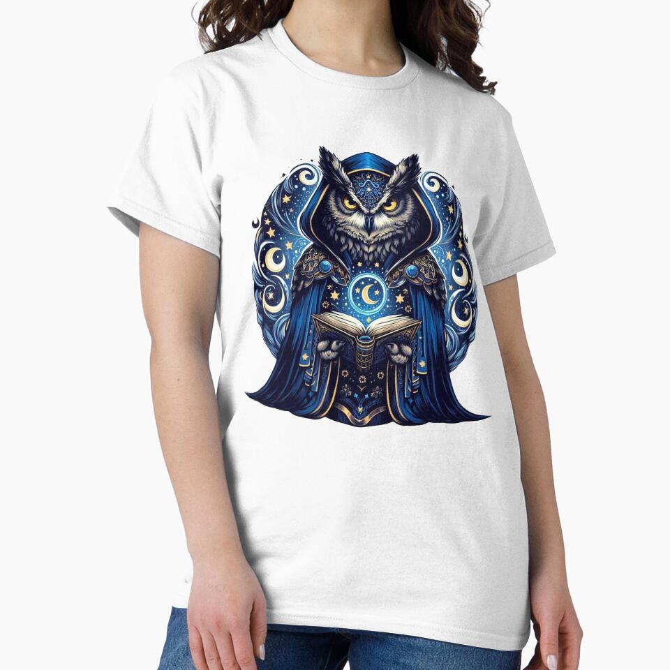 Mystical Owl Sorcerer – Fantasy Bird with Spellbook and Star Robe by Confuzz1ed