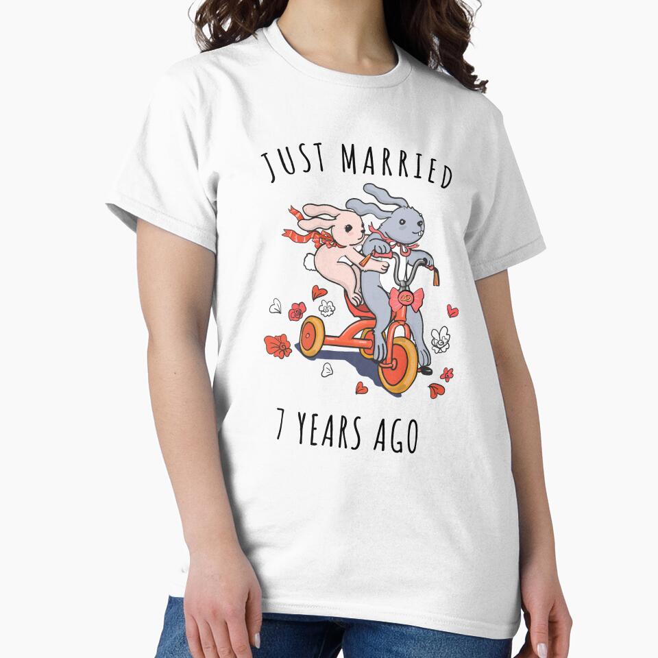 Just Married 7 Years Ago - 7th Anniversary Couple Bunnies Tee, Phone Cases And Other Gifts by MemWear