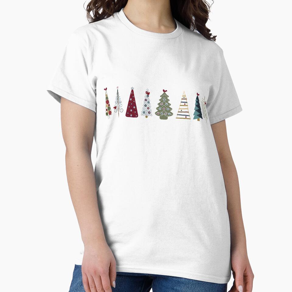 Swedish Minimalist Christmas Trees Pattern - Vintage Red and Green by WickedRefined - Nicole Demereckis