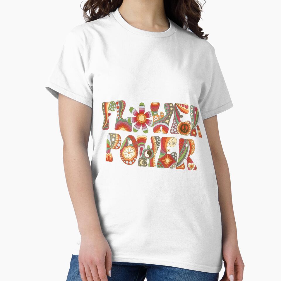 Vintage Psychedelic Flower Power Art White– Retro Hippie Rainbow Groovy Peace Design by Kellie Espie Art