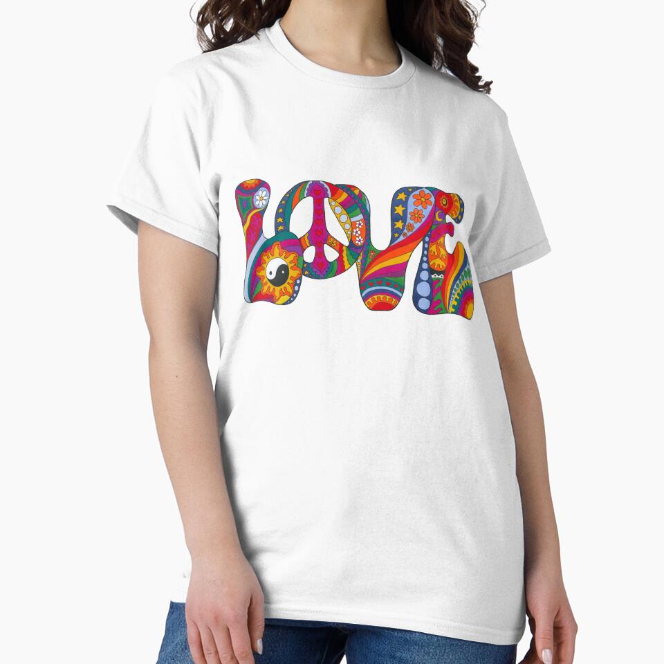 Psychedelic Love Art Blue– Retro Hippie Rainbow Groovy Peace Design by Kellie Espie Art