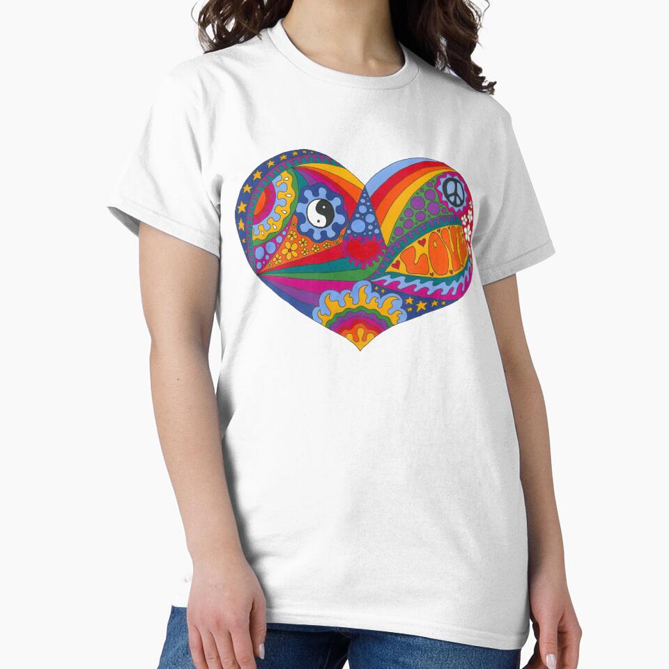 Psychedelic Heart Art Orange– Retro Hippie Rainbow Groovy Peace Design by Kellie Espie Art