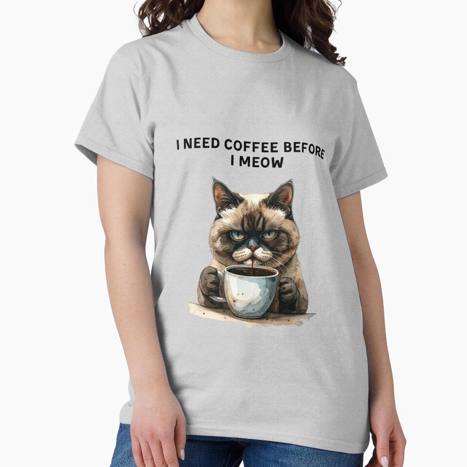 I Need Coffee Before I Meow – Funny Cat Coffee Lover Design by EVESTUDIOART