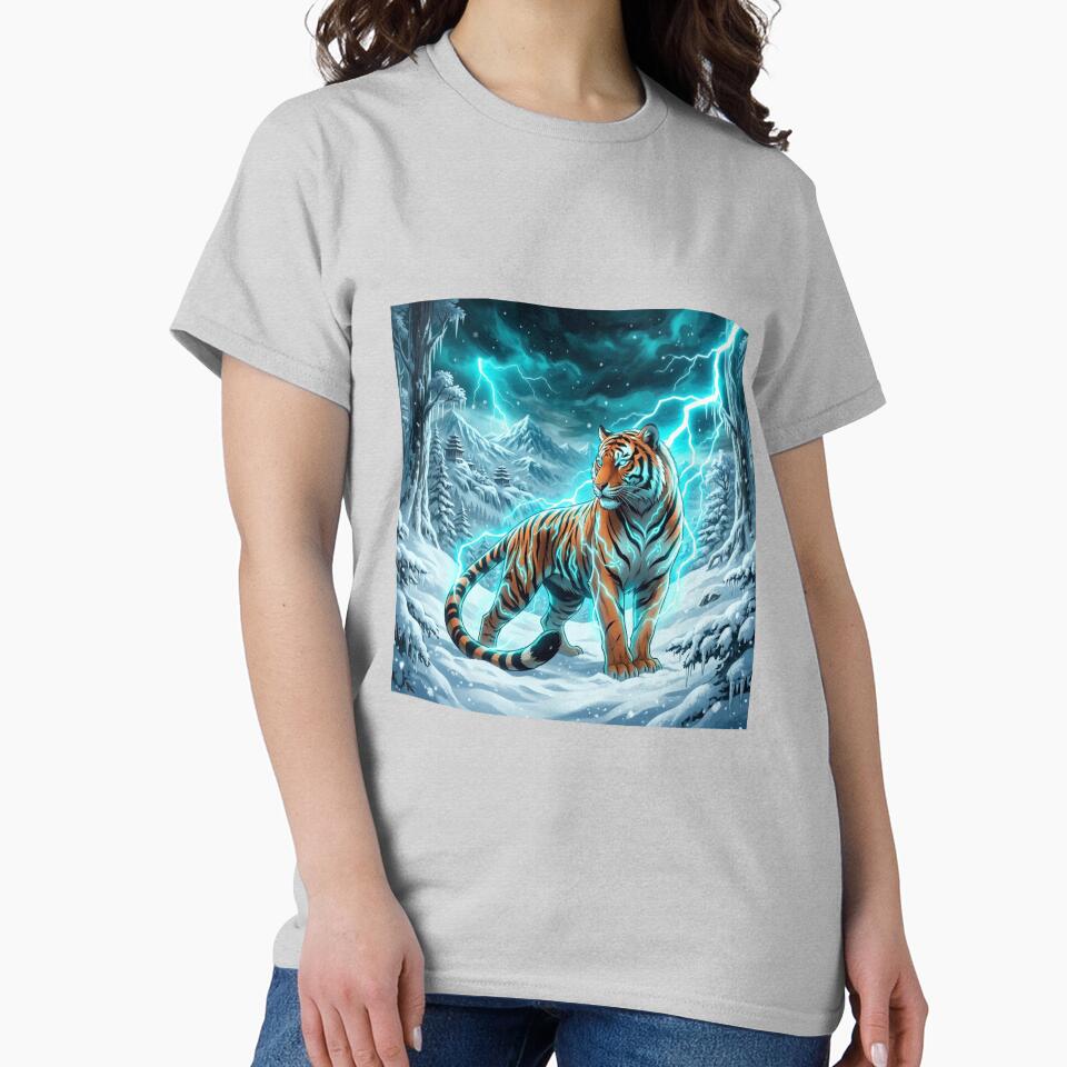 Thunder Tiger – Electric Winter Fantasy Wildlife Art Design by DervoTeck2767
