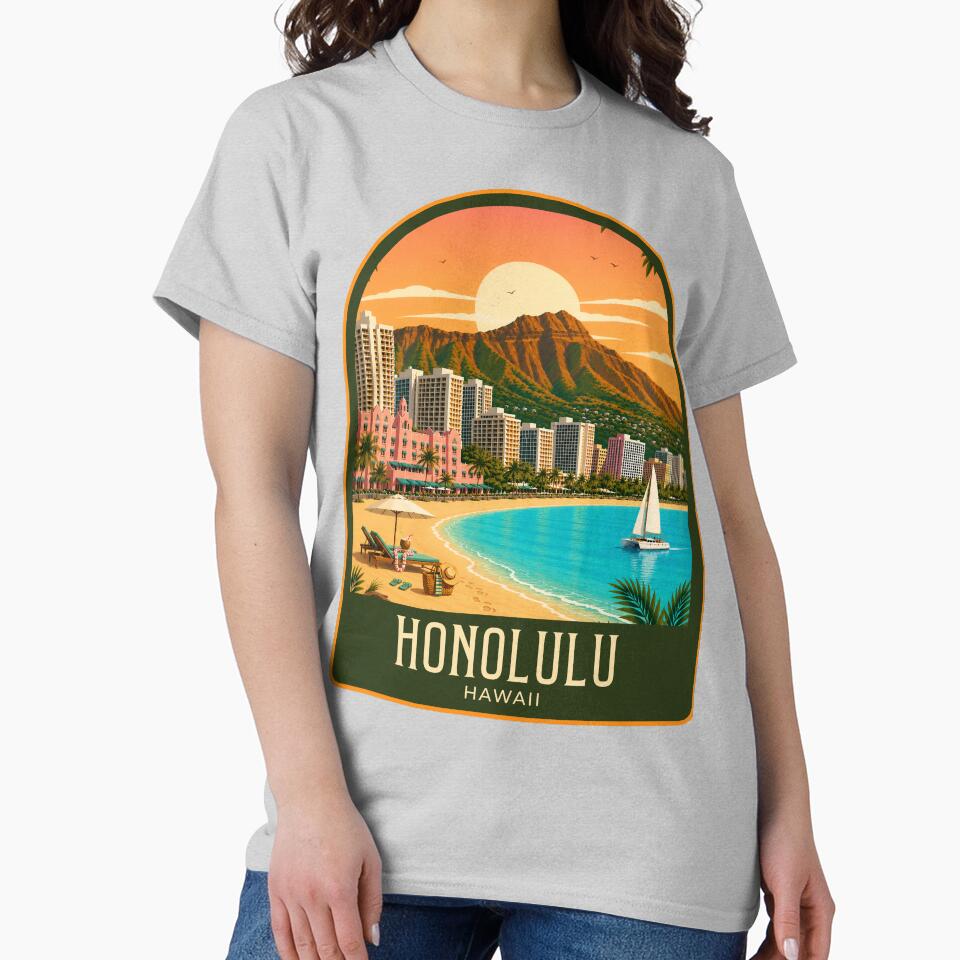 Honolulu Vintage Travel Illustration by HomeLivingCo