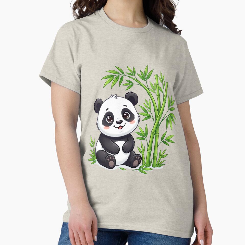 Cute Baby Panda with Bamboo – Kawaii Animal Illustration by TESHYS