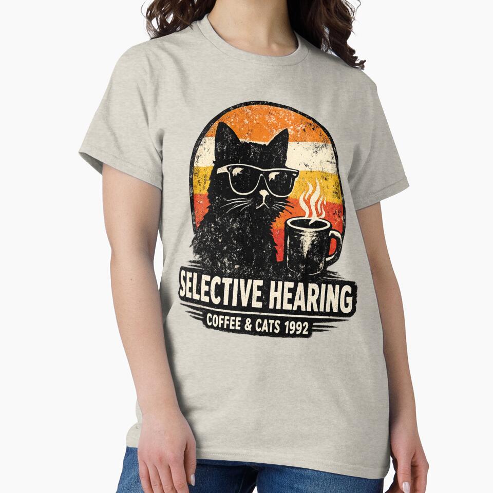 Selective Hearing Coffee and Cats Funny Vintage Cartoon by ElkasDesign