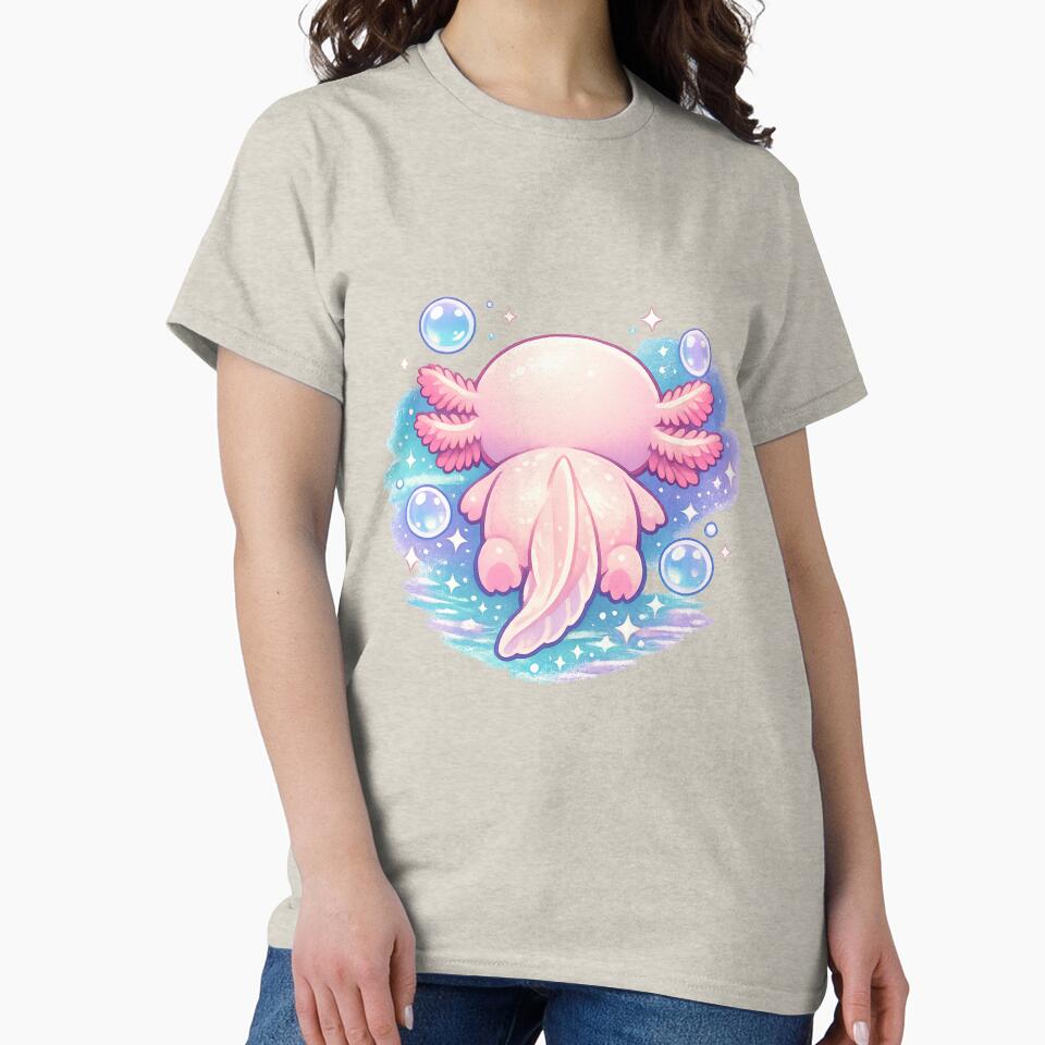 Cute Kawaii Axolotl Back View — Pastel Pink Bubble Sparkle Art by ArtoryWorks