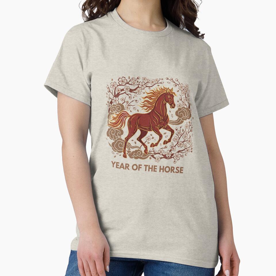 Fire Horse Lunar Year Aesthetic, Year of the Horse 2026 Celestial Art, Traditional Woodblock Style Horse by Scorpia67