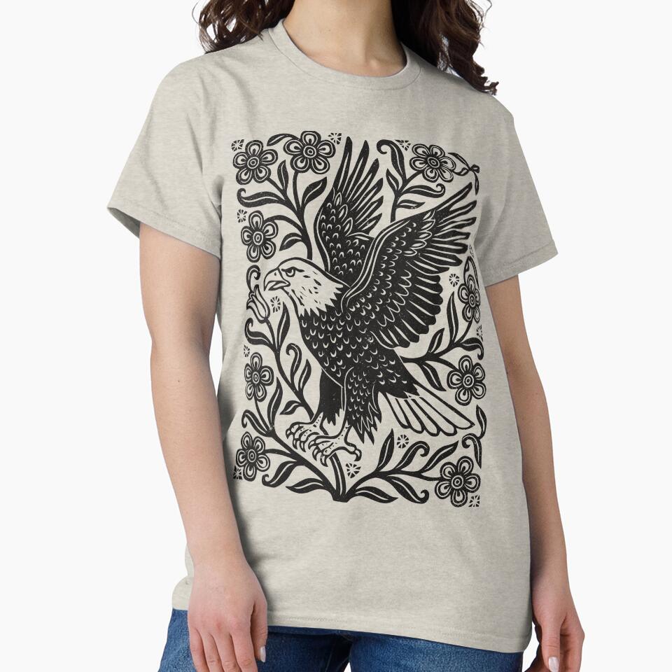 Gothic Bald Eagle Floral Linocut Style Bird Lover by Y-Vibes