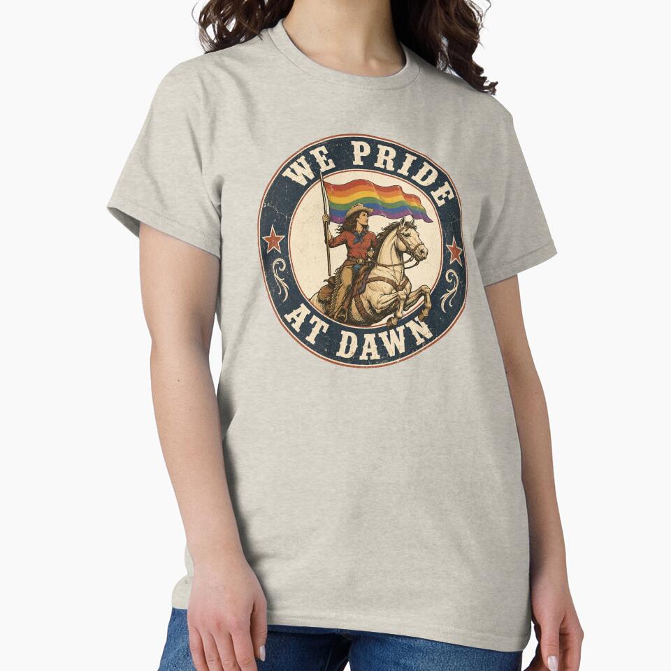 We Pride At Dawn Vintage Lesbian Pride Western LGBTQ Cowgirl by NicowrmSArt