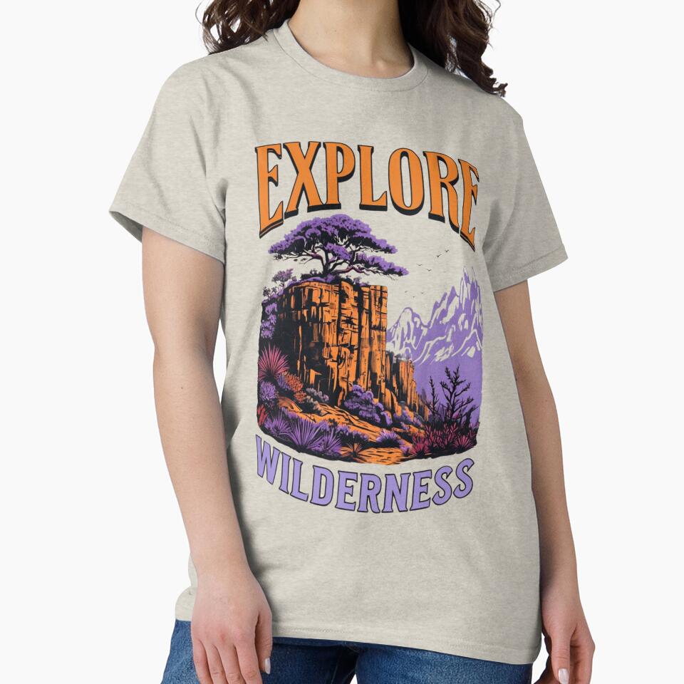 Vintage Wilderness Illustration with Bold "Explore" Text – Adventure & Nature Lover’s Design by Colorful-Garden