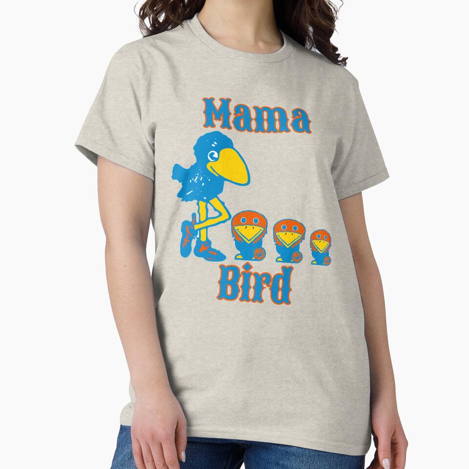 KU Jayhawks Basketball Circus Font 1912 Mascot Mama Bird With Baby Jays by TheVelvetBanana
