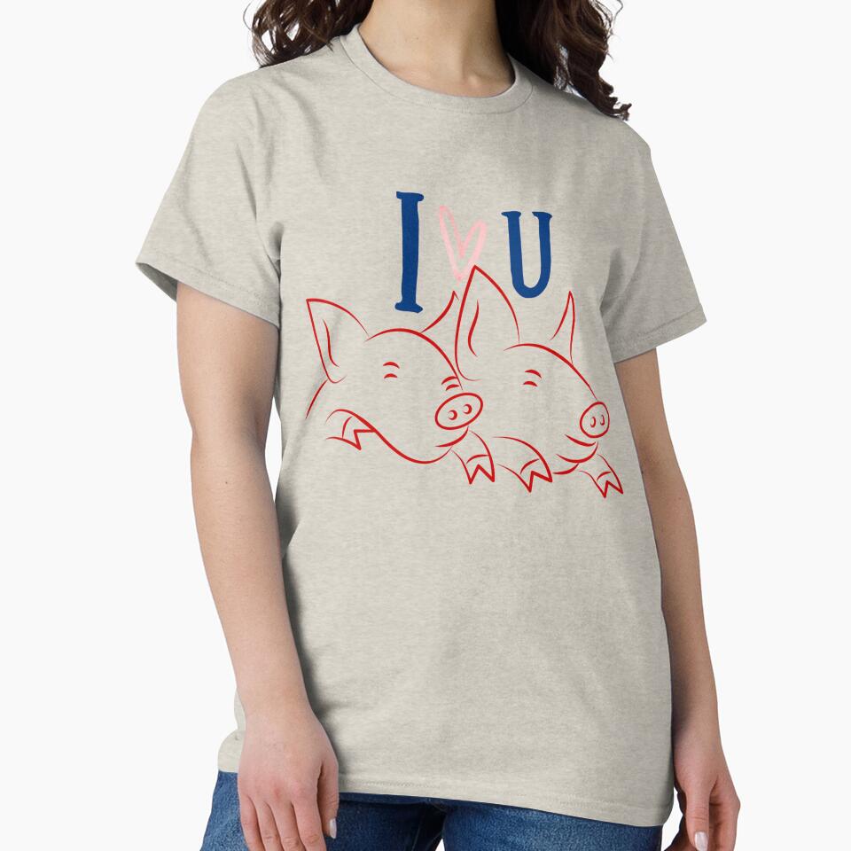 I Love You Pig Couple Cute Minimal Line Art Valentine's Day T-Shirt by Yesss-Mau
