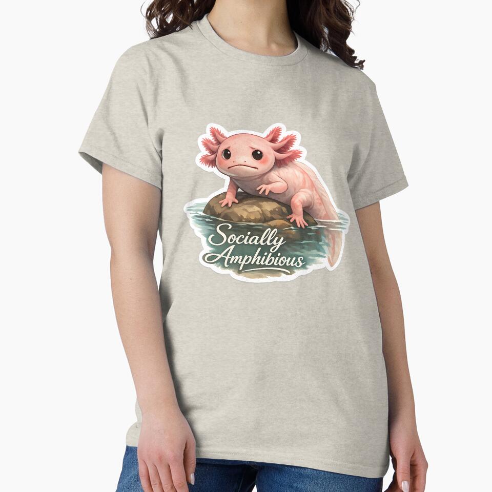 Socially Amphibious - Relatable Introvert Meme Axolotl - Cute Indie Aquarium Animal by aquaterralife