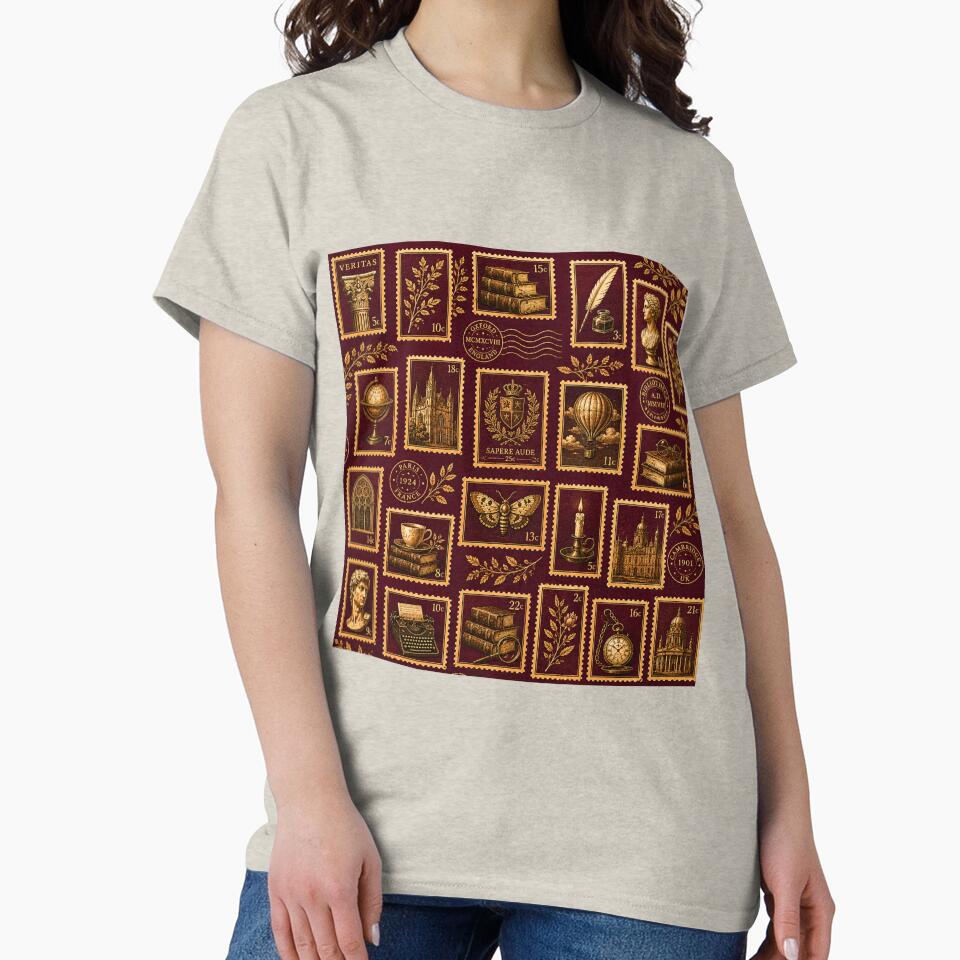Dark Academia Burgundy & Gold Stamp Pattern | Vintage Scholarly Seamless Design by lavanya11