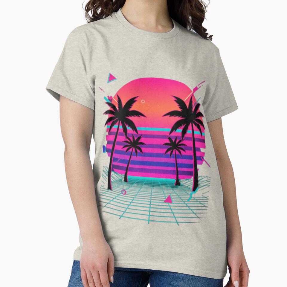 80s Vaporwave Sunset - Palm Trees Retrowave Grid by Kainotomia