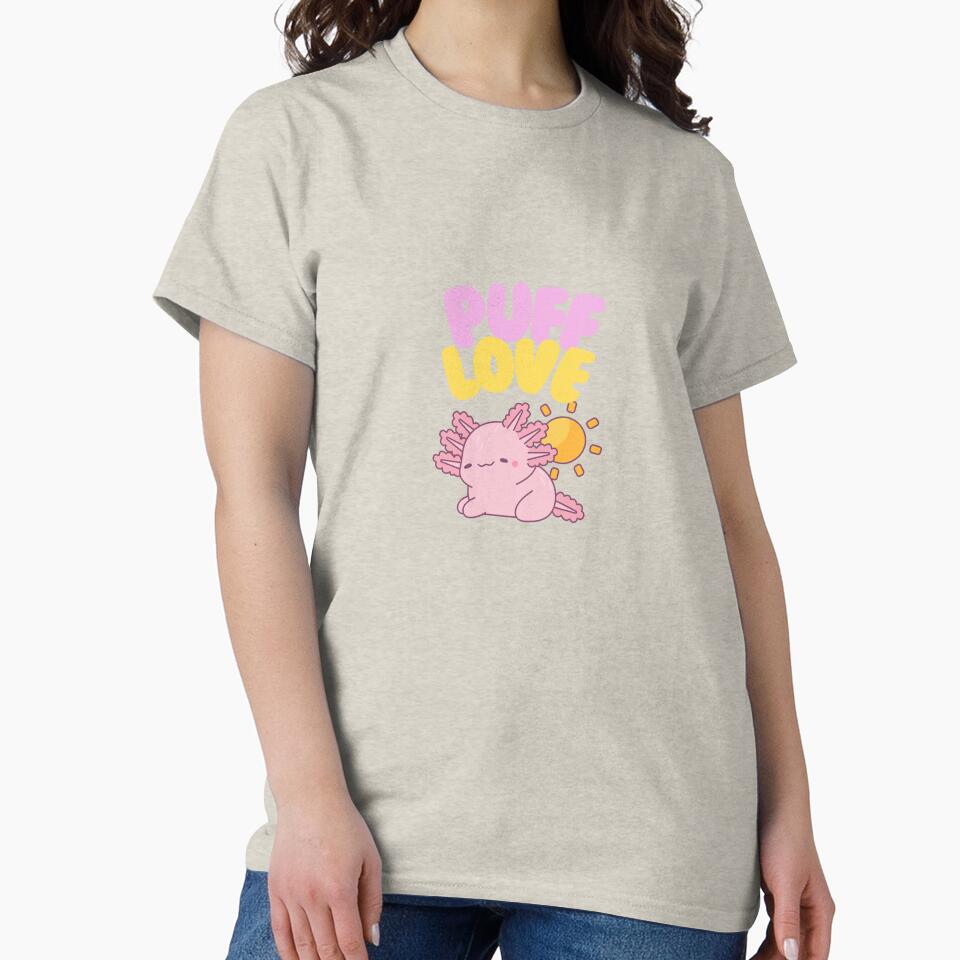 Puff Love Axolotl with Sun – Cute Kawaii Vibes by Moon's Arts