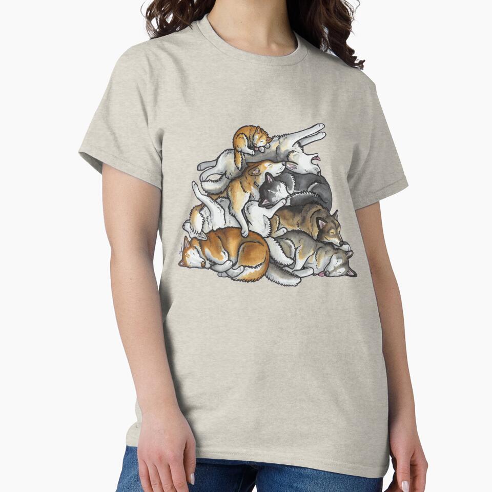 Sleeping pile of Siberian Huskies by animalartbyjess