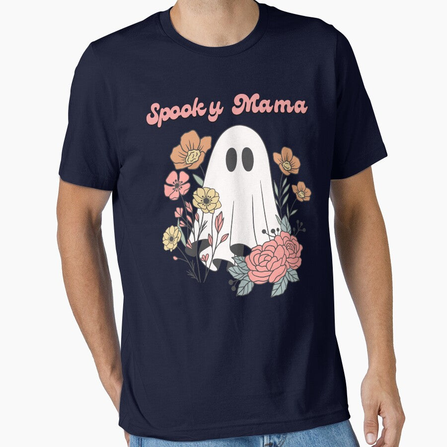Cute Spooky Mama Tshirt for Halloween, Retro Spooky mama shirt, Spooky mama ghost with flower trendy tee by BVTrendhub