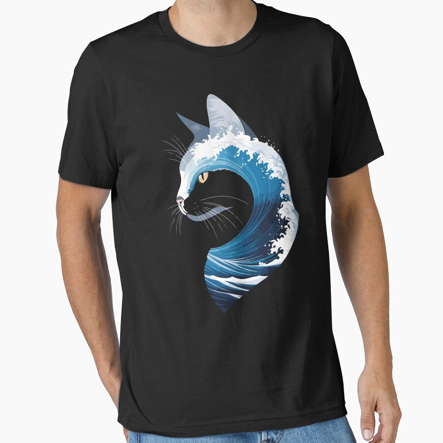 Cat Wave Art for Ocean Lovers and Cat Enthusiasts by Oualid Art