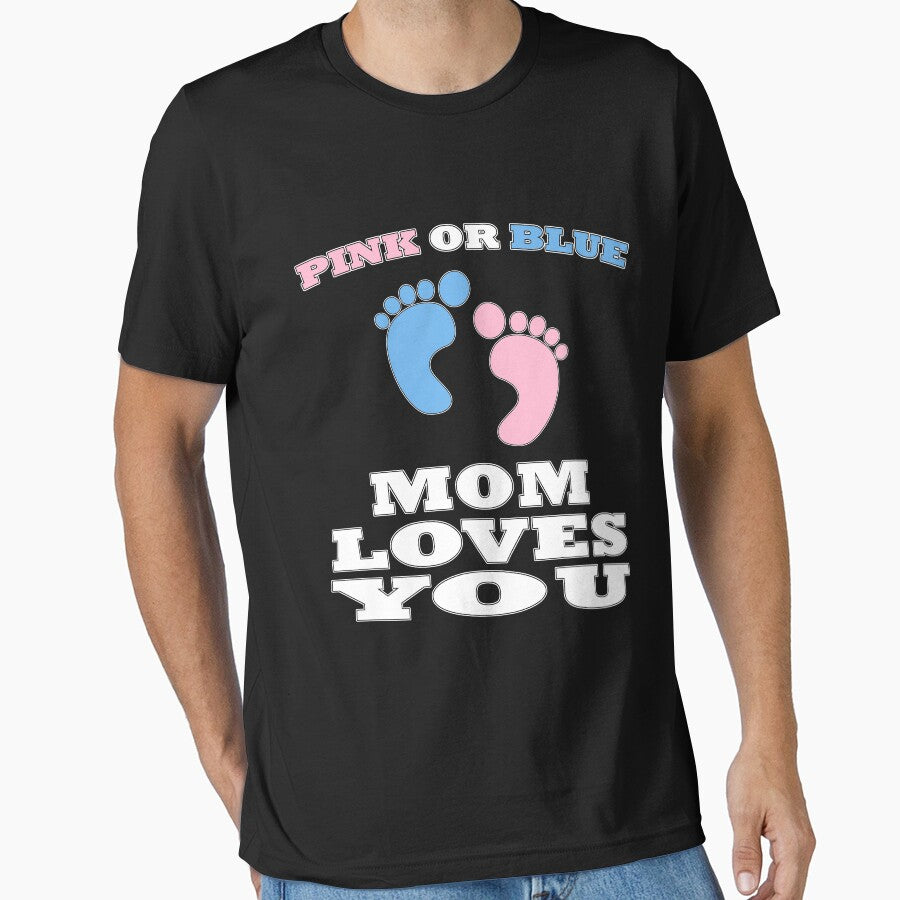 Pink Or Blue Mom Loves You Gender Reveal Baby Shower T Shirt Heart Gender Reveal Party Mens Womens T Shirt You Baby Shower Gender Reveal Party Mens Womens T Shirt Funny Cute Gift by arcadetoystore