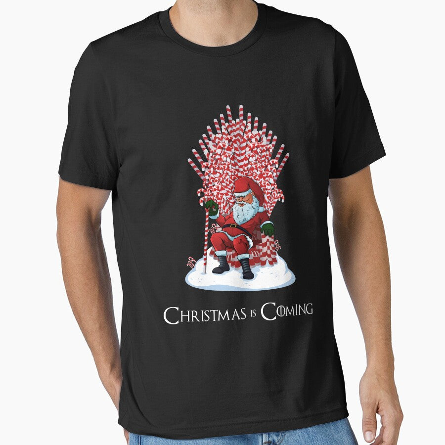 Christmas Is Coming Santa Candy Cane Throne T-Shirt by urbnduck