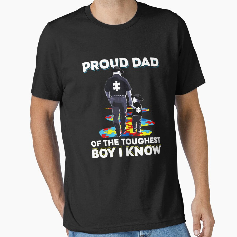 Autism Proud Dad of the Toughest Boy I know Fathers Day with Puzzle Autistic Walking Path by Dolphin Graphic