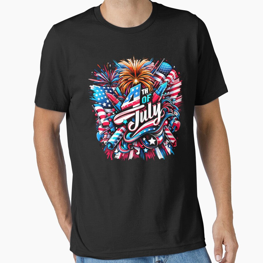 Vibrant 4th of July Fireworks and American Flag Design by ArtfulHunter