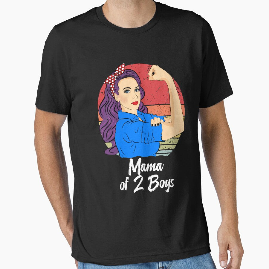Mama of 2 Boys Vintage Mother’s Day Retro Squared Both Mama by ZNOVANNA