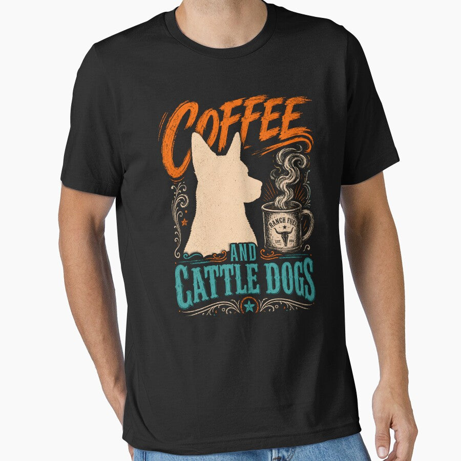 Coffee and Cattle Dog T-Shirt, Blue Heeler Lover Gift, Australian Cattle Dog by THREE LITTLE BEANS
