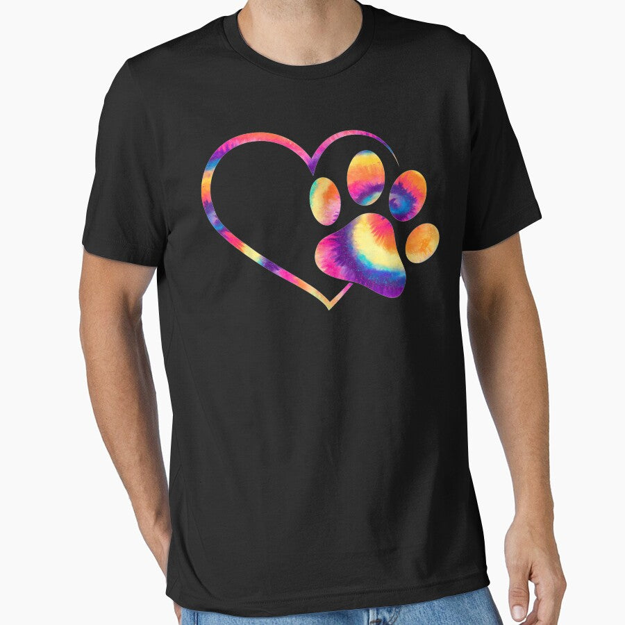 Cute Tie-Dye Heart Dog Paw Print Outfits Hippy Cat Mom Gifts by Vivarshop
